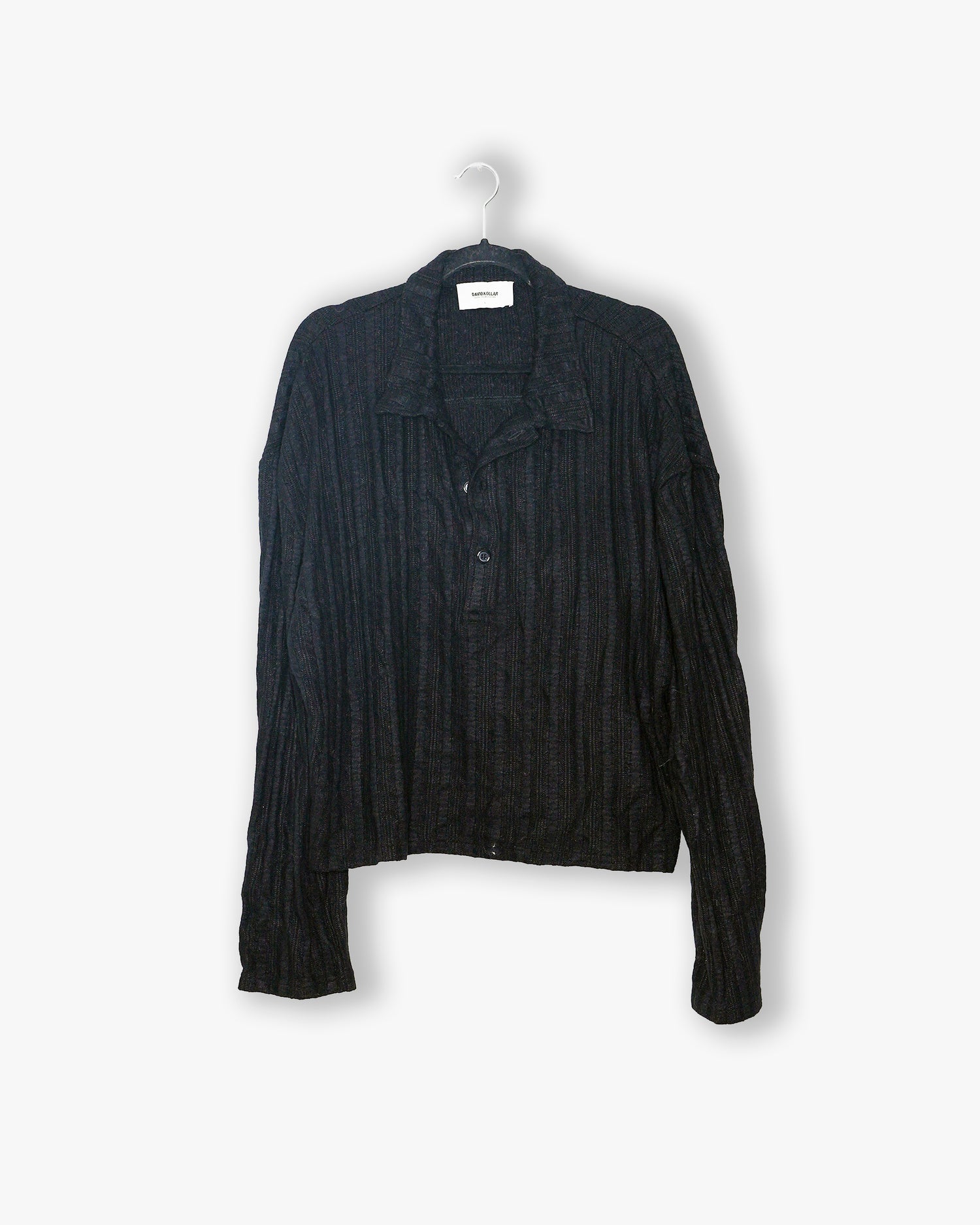 [#193] : Knitted Long Sleeve Polo Shirt - Black - L
