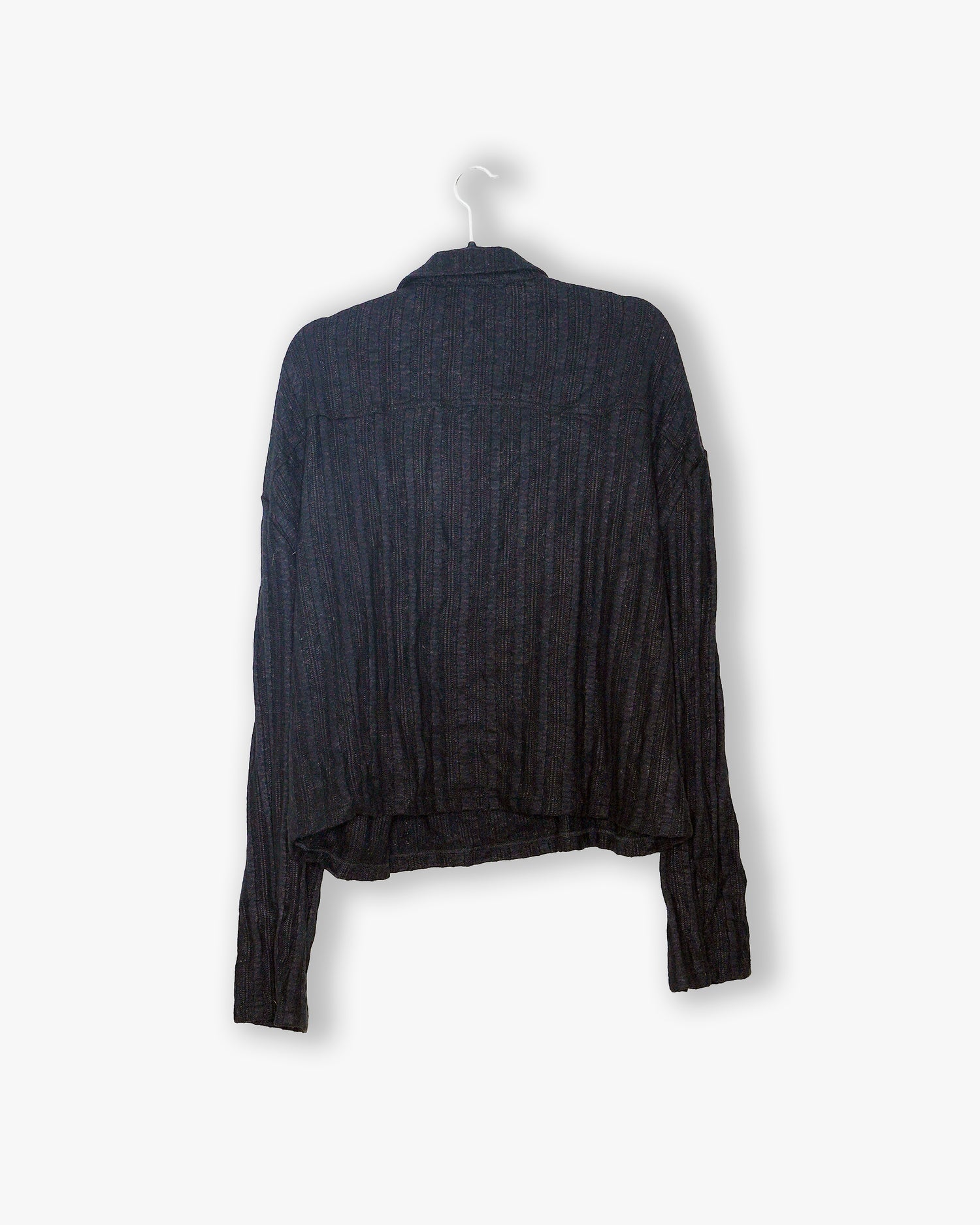 [#193] : Knitted Long Sleeve Polo Shirt - Black - L