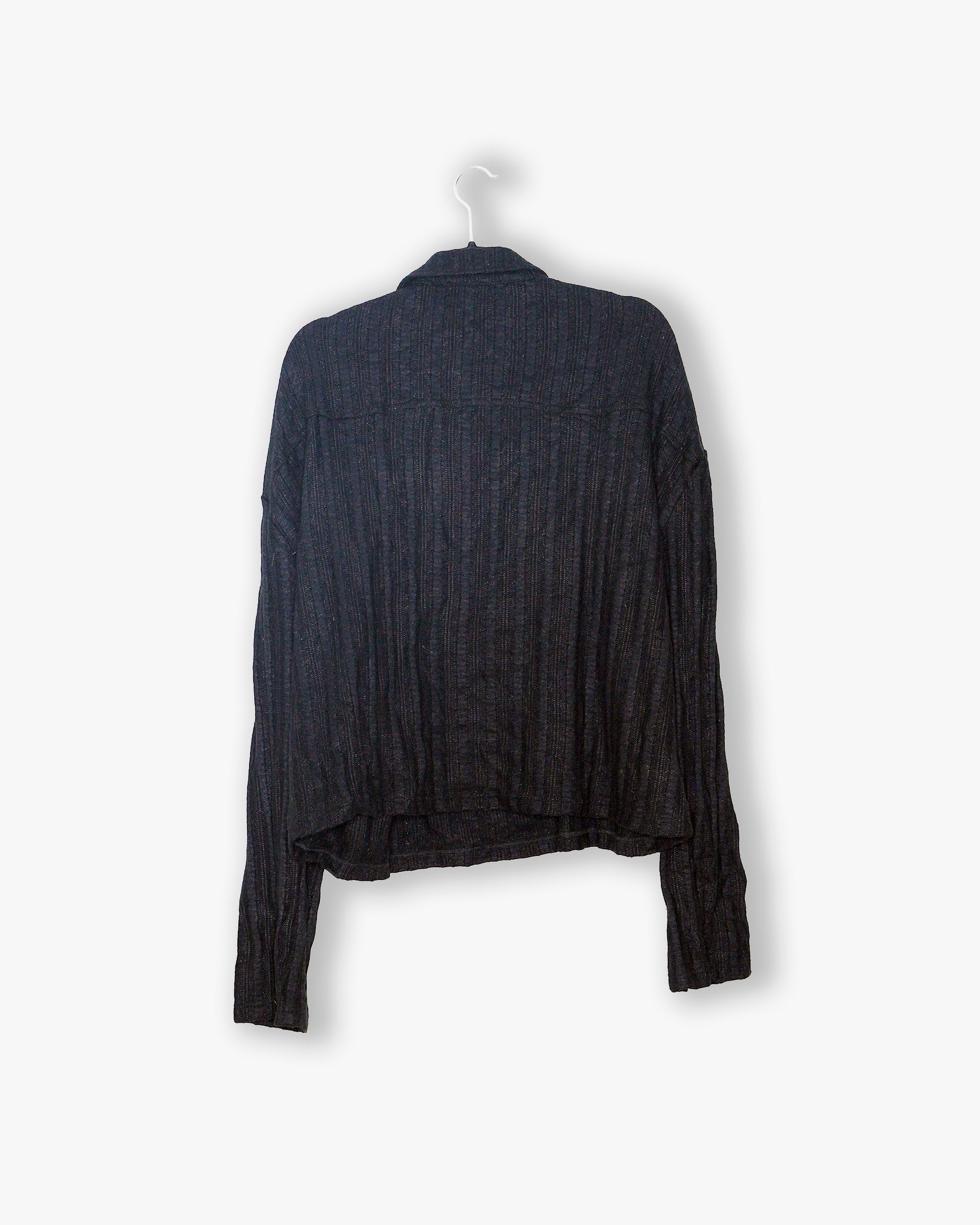 [#193] : Knitted Long Sleeve Polo Shirt - Black - L