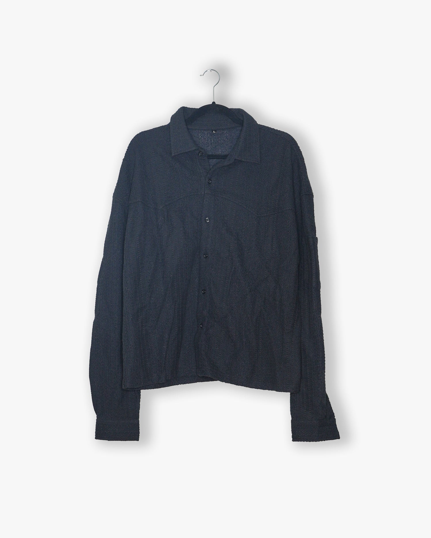 [#198] : Knitted Longsleeve Button Up Shirt - Black - L