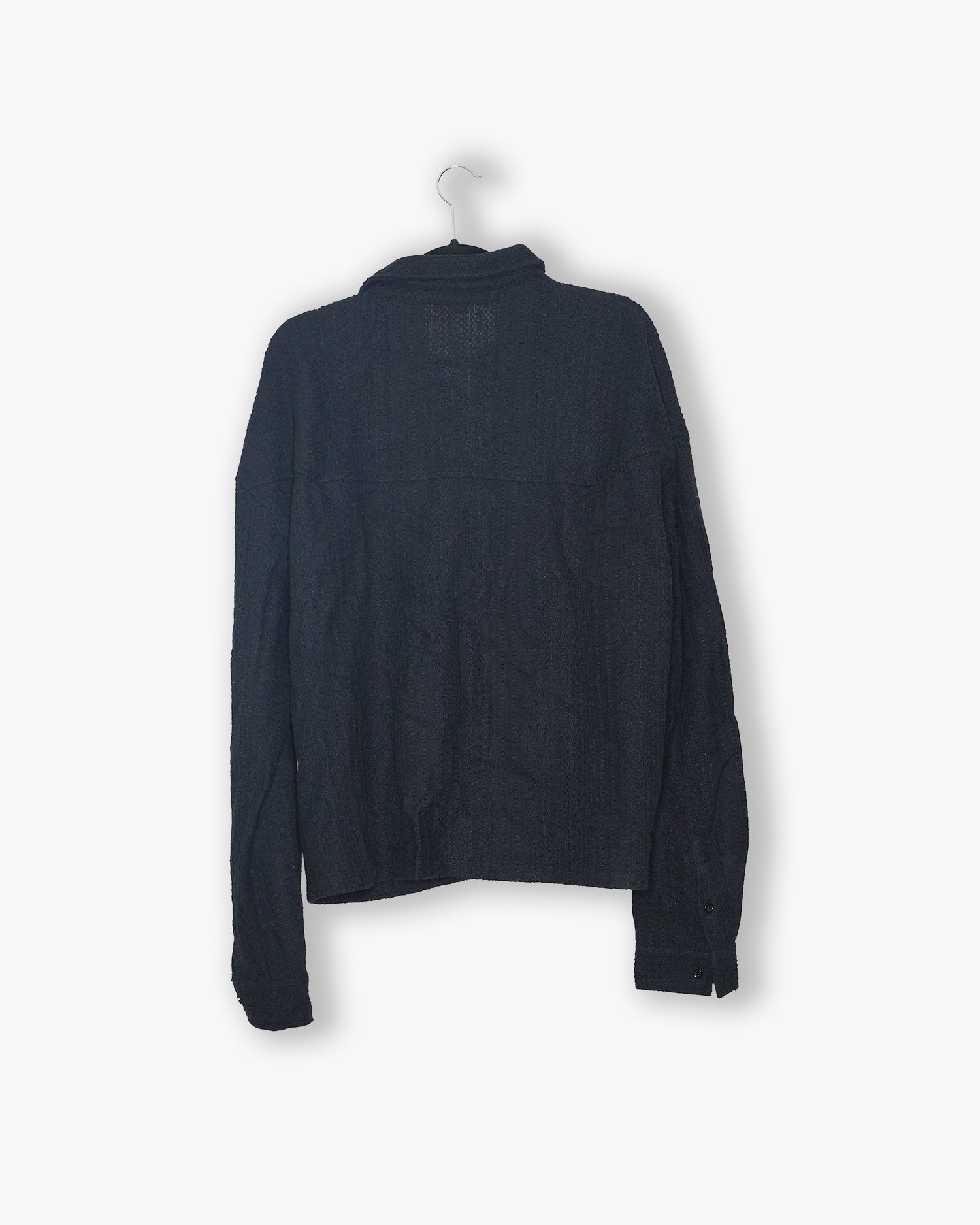 [#198] : Knitted Longsleeve Button Up Shirt - Black - L