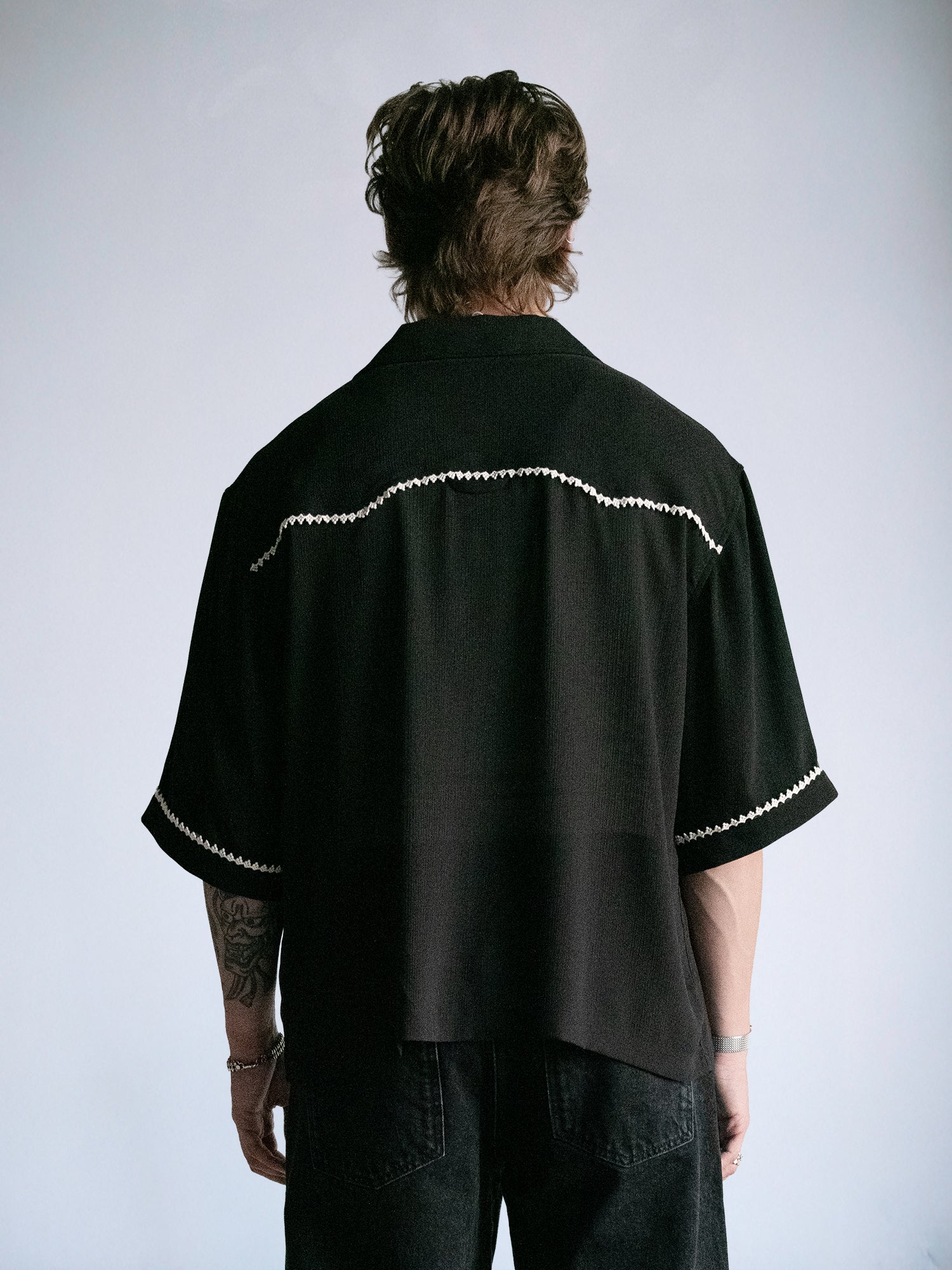 Annivarsary Short Sleeve Box Button Down : Black - BDK