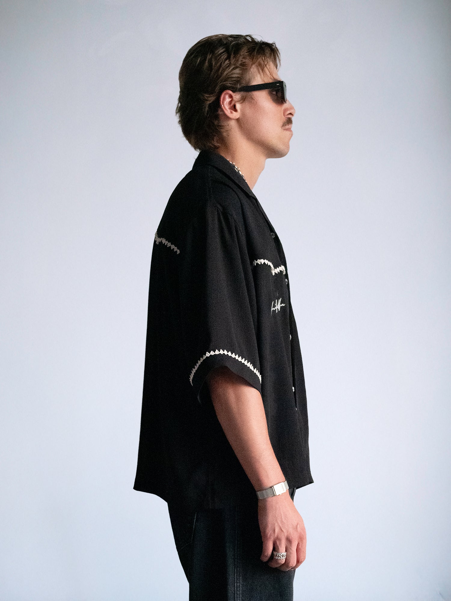 Annivarsary Short Sleeve Box Button Down : Black - BDK