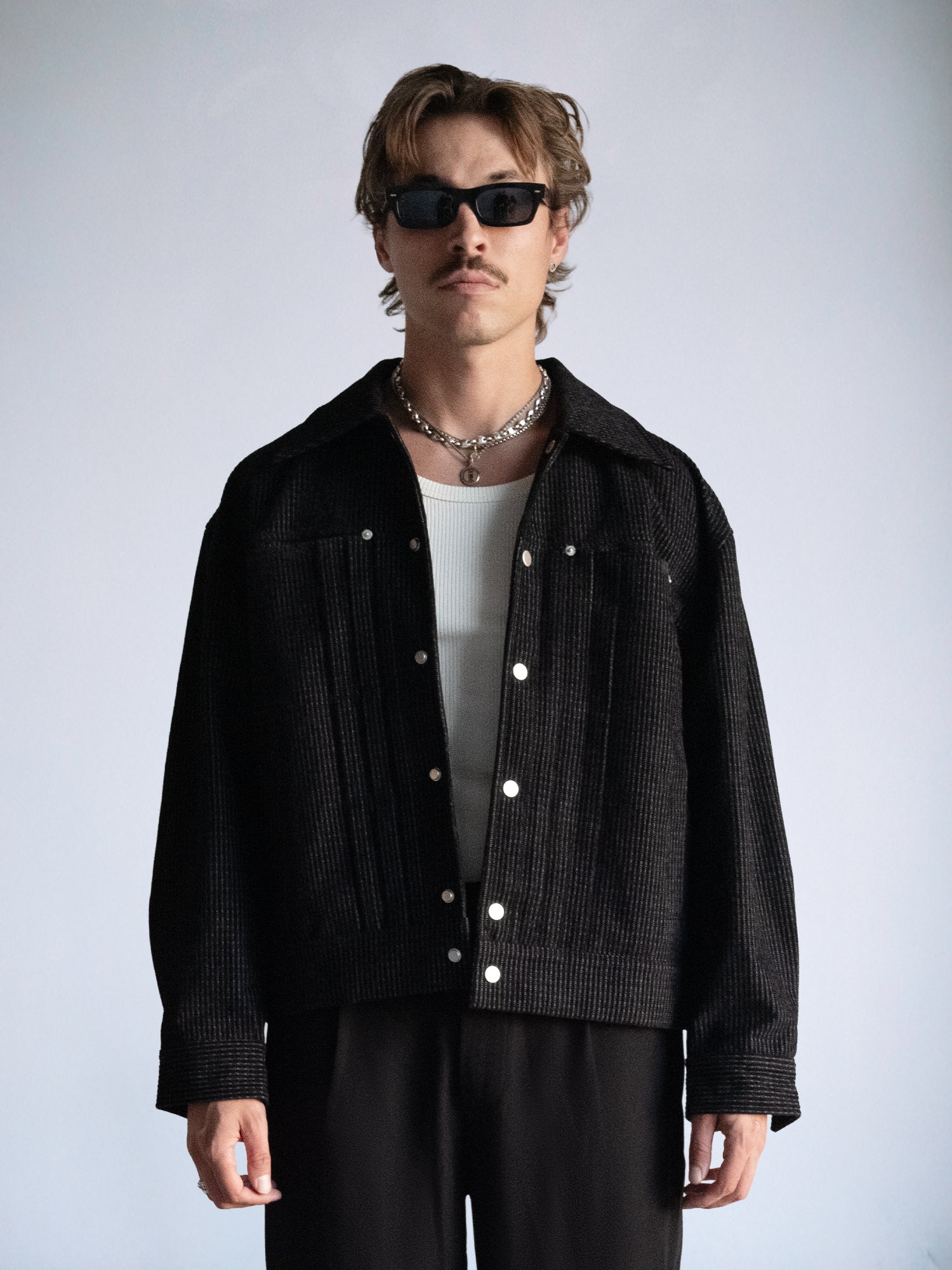 Oversize Black Cotton Trucker Jacket : Black Denim - BDK