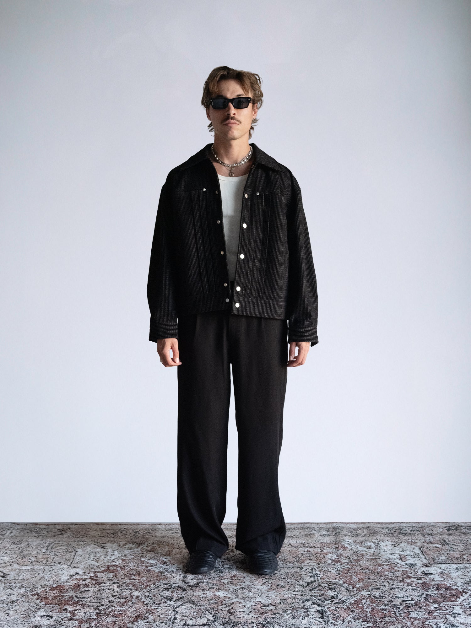 Oversize Black Cotton Trucker Jacket : Black Denim - BDK