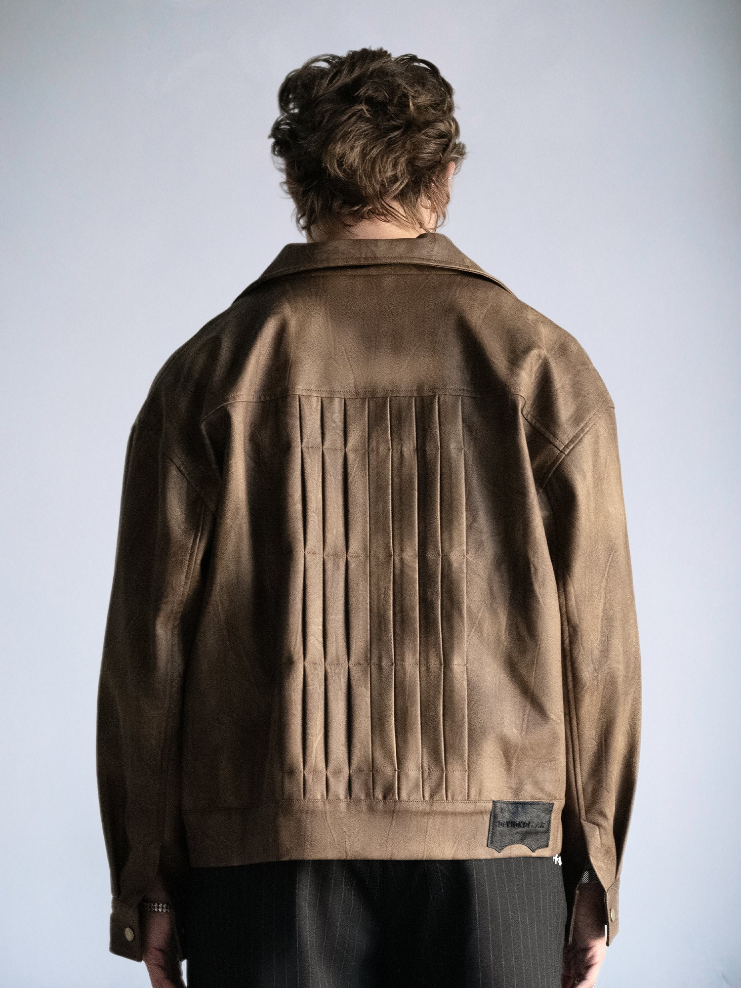 Oversize Brown Leather Trucker Jacket : Brown Pleather - BDK