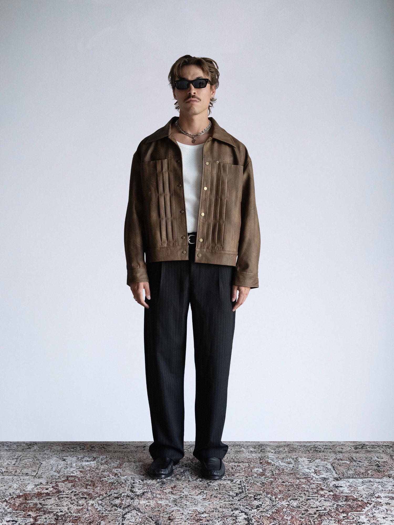 Oversize Brown Leather Trucker Jacket : Brown Pleather - BDK