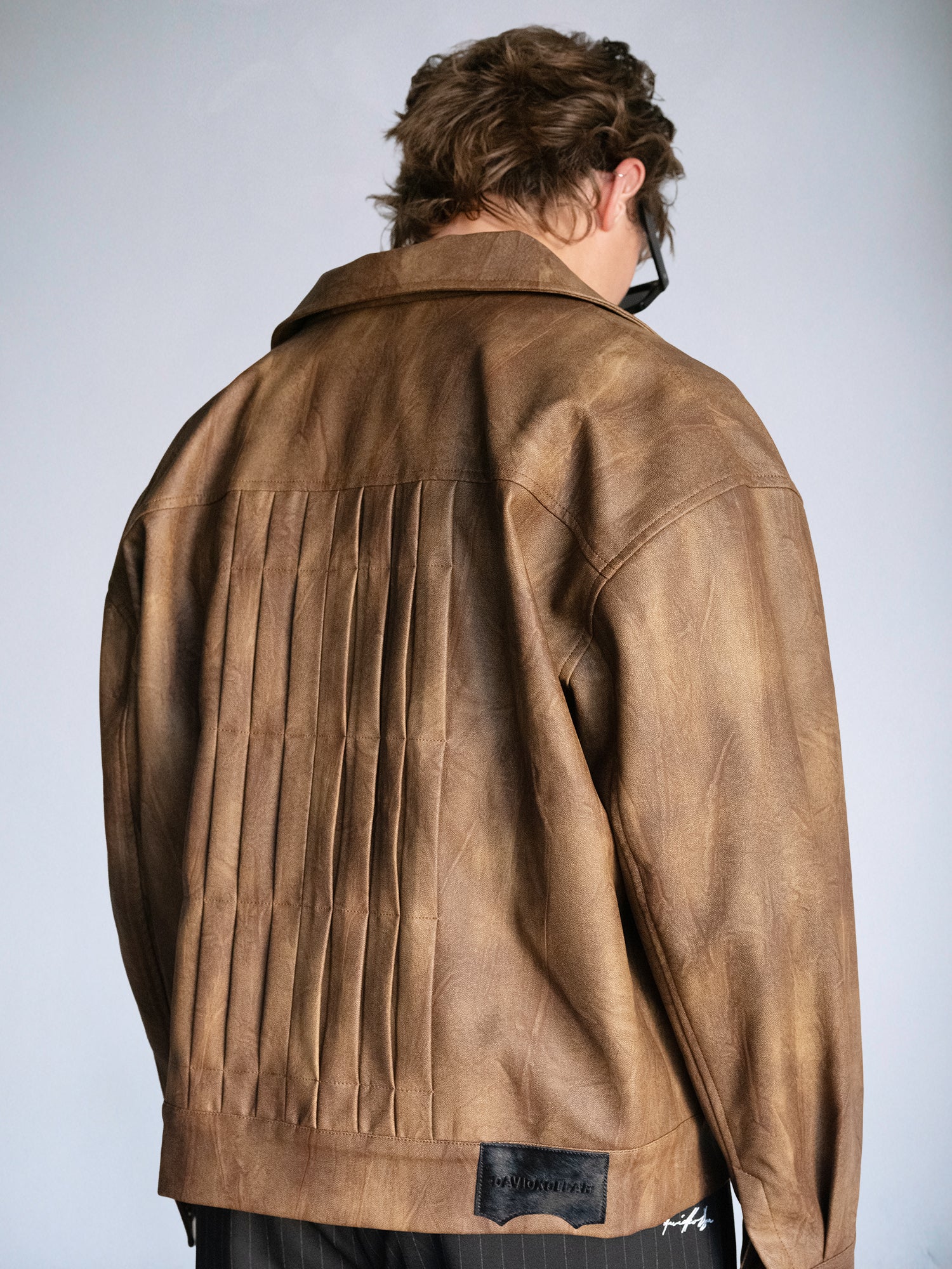 Oversize Brown Leather Trucker Jacket : Brown Pleather - BDK