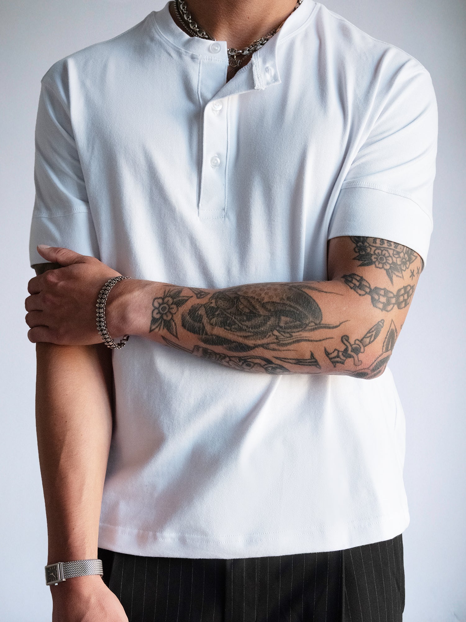 The Henley Fitted Tee : White - BDK