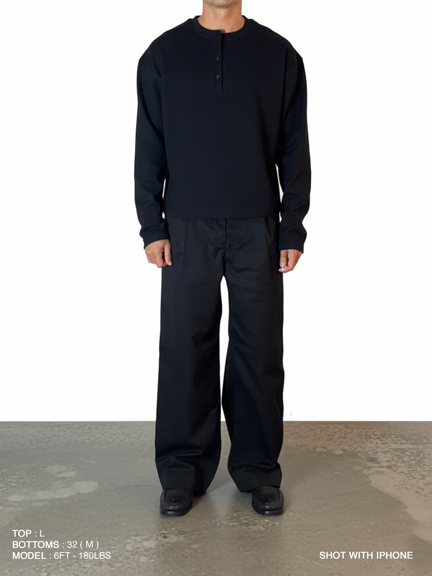 The Longsleeve Henley Shirt : Black - BDK