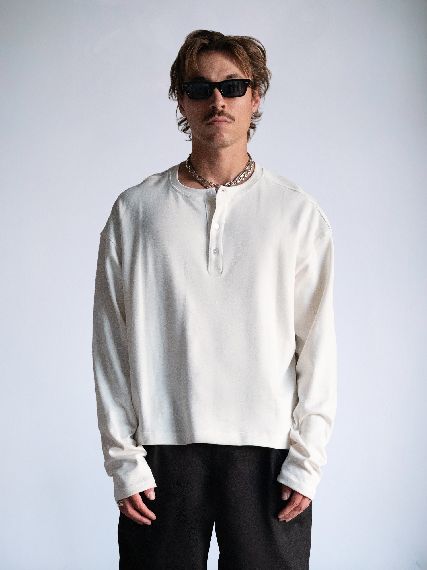 The Longsleeve Henley Shirt : Off White - BDK