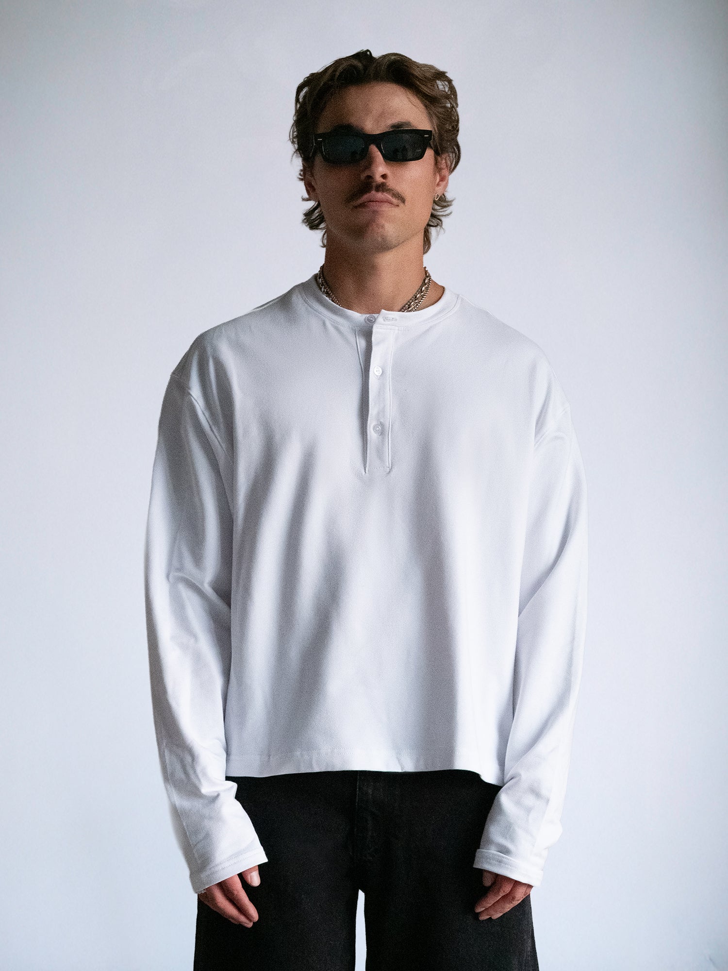 The Longsleeve Henley Shirt : White - BDK