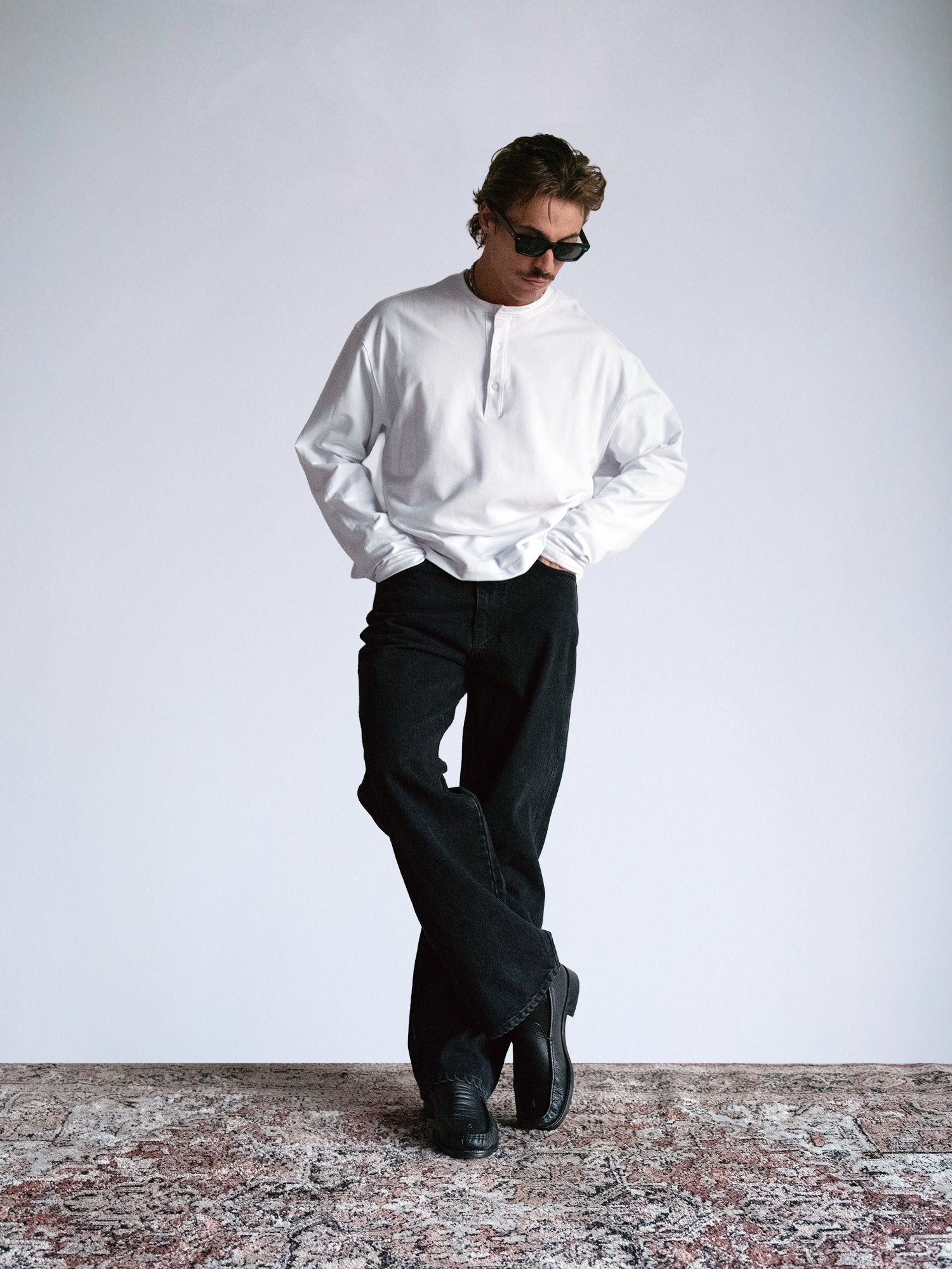 The Longsleeve Henley Shirt : White - BDK