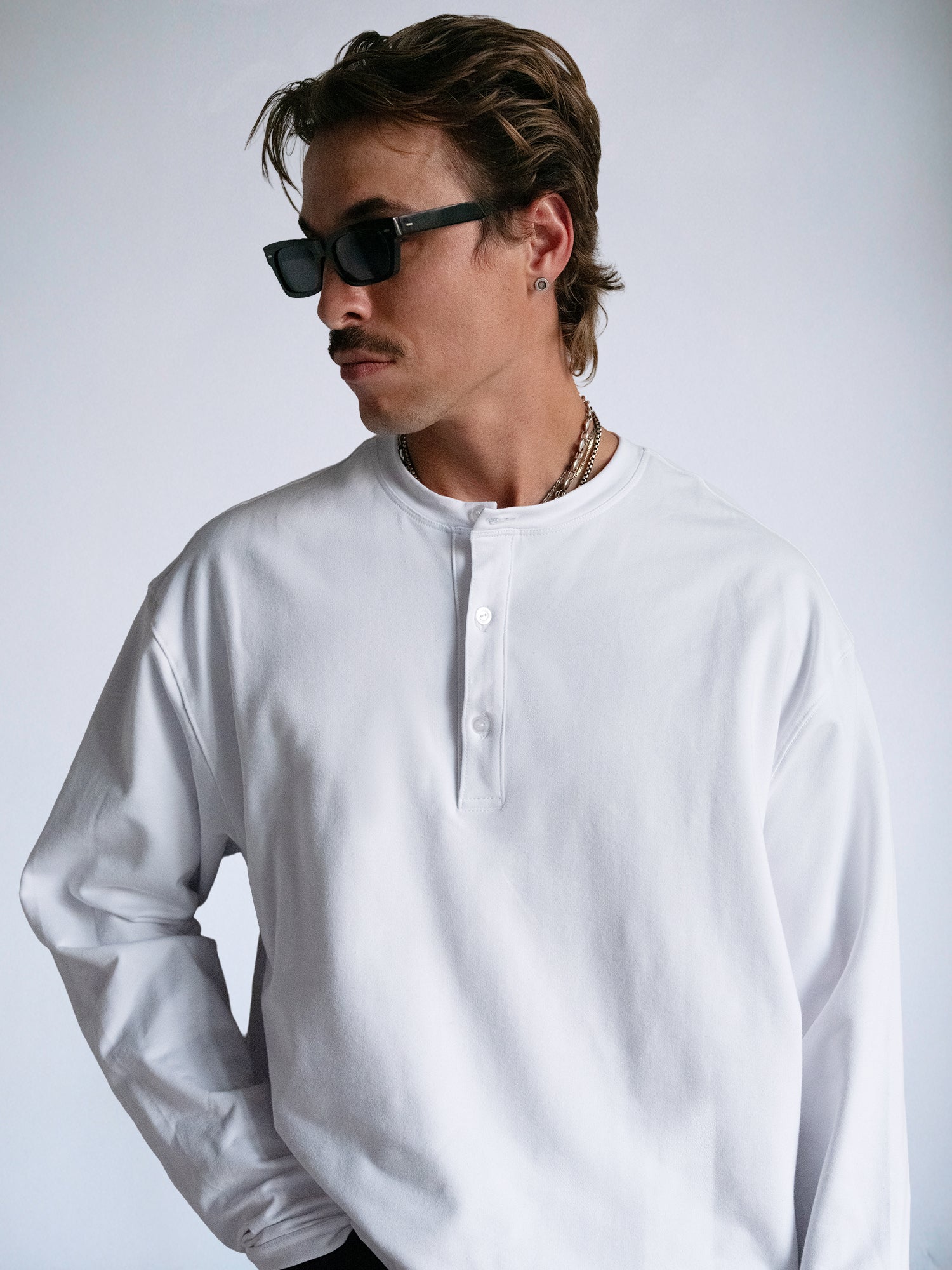 The Longsleeve Henley Shirt : White - BDK